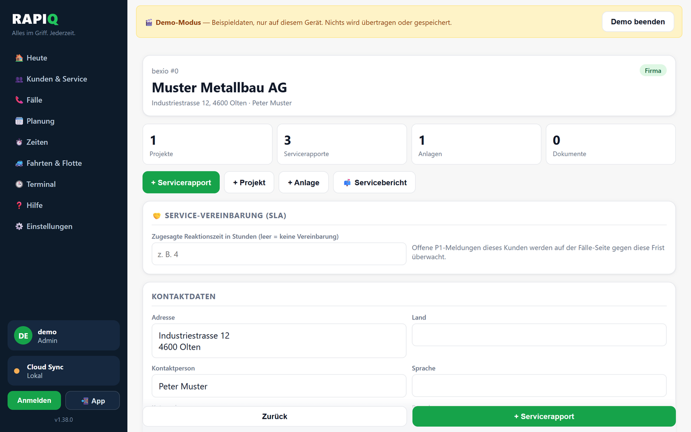 RAPIQ: Objektakte mit Historie und Rapporten