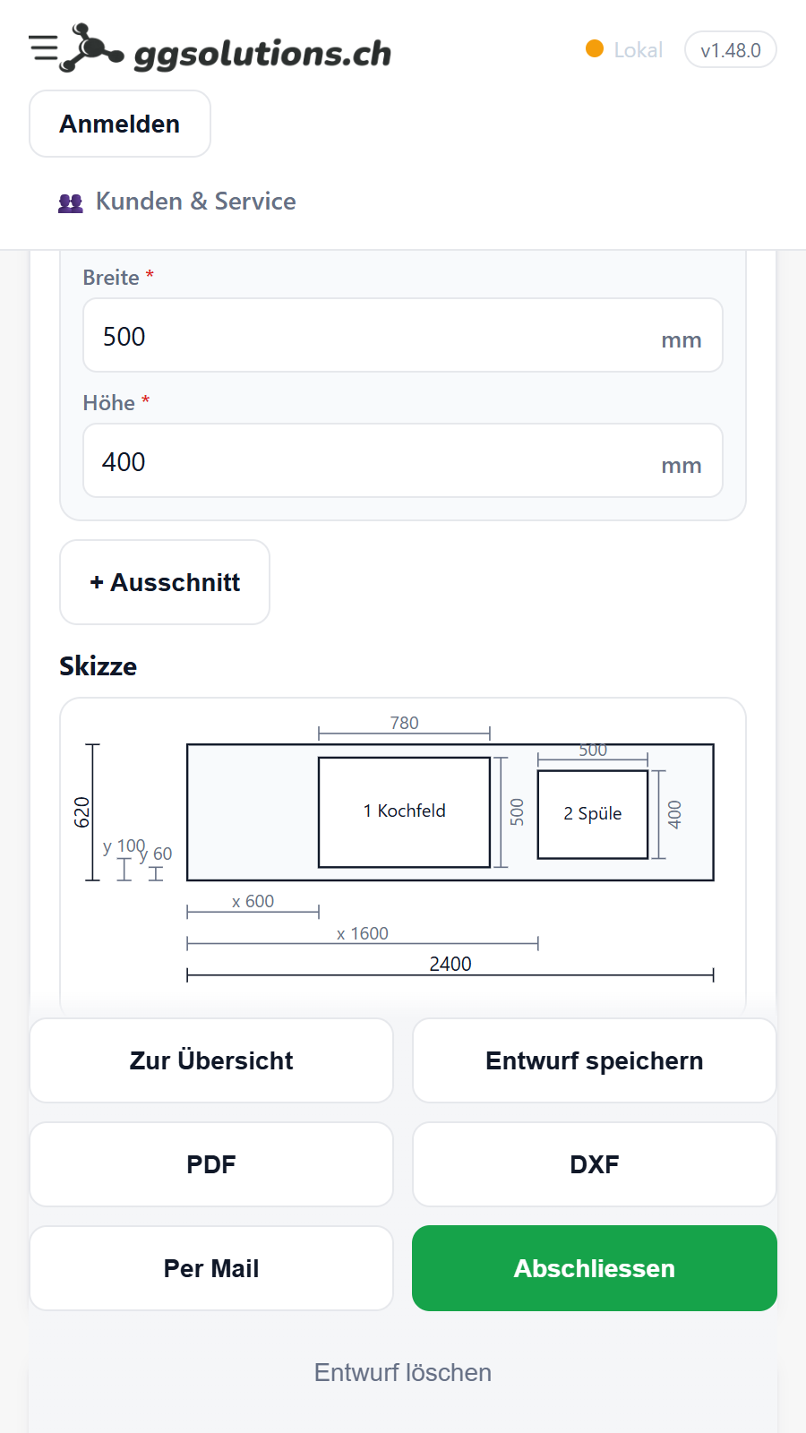 RAPIQ: Platten-Aufmass mit live gezeichneter Skizze und DXF-Knopf