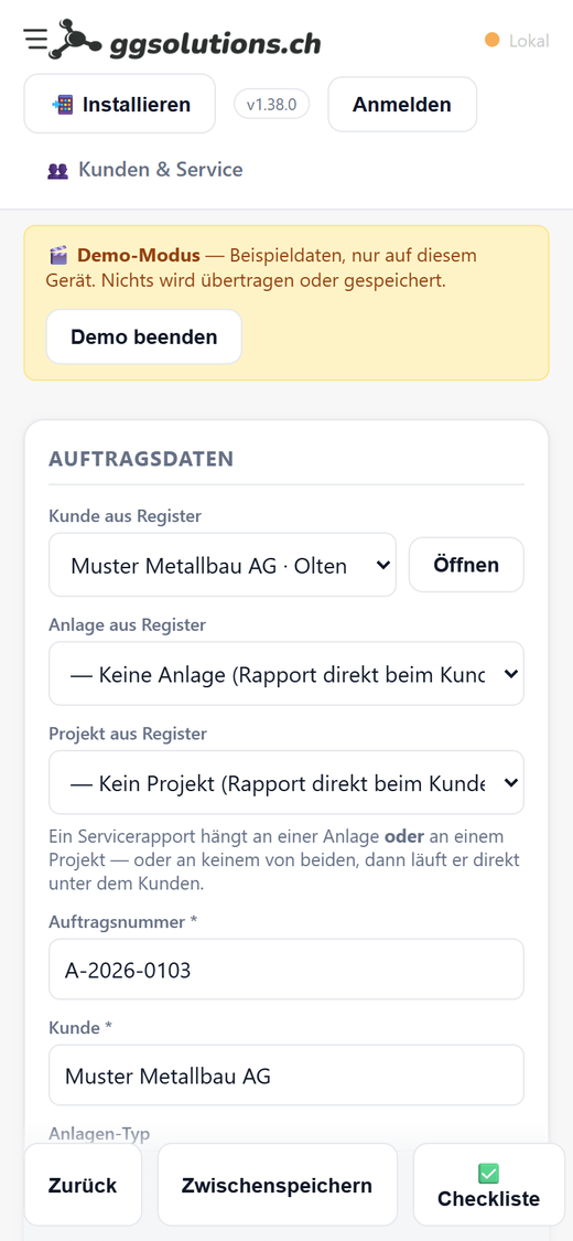 RAPIQ auf dem Handy: Servicerapport