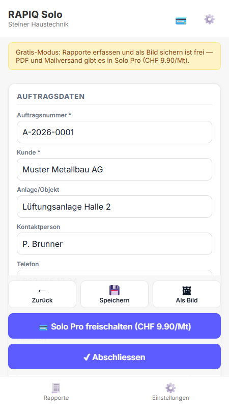 RAPIQ Solo: Rapport erfassen